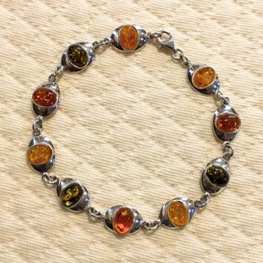 Vintage Sterling Silver Multi Color Amber Tennis Bracelet